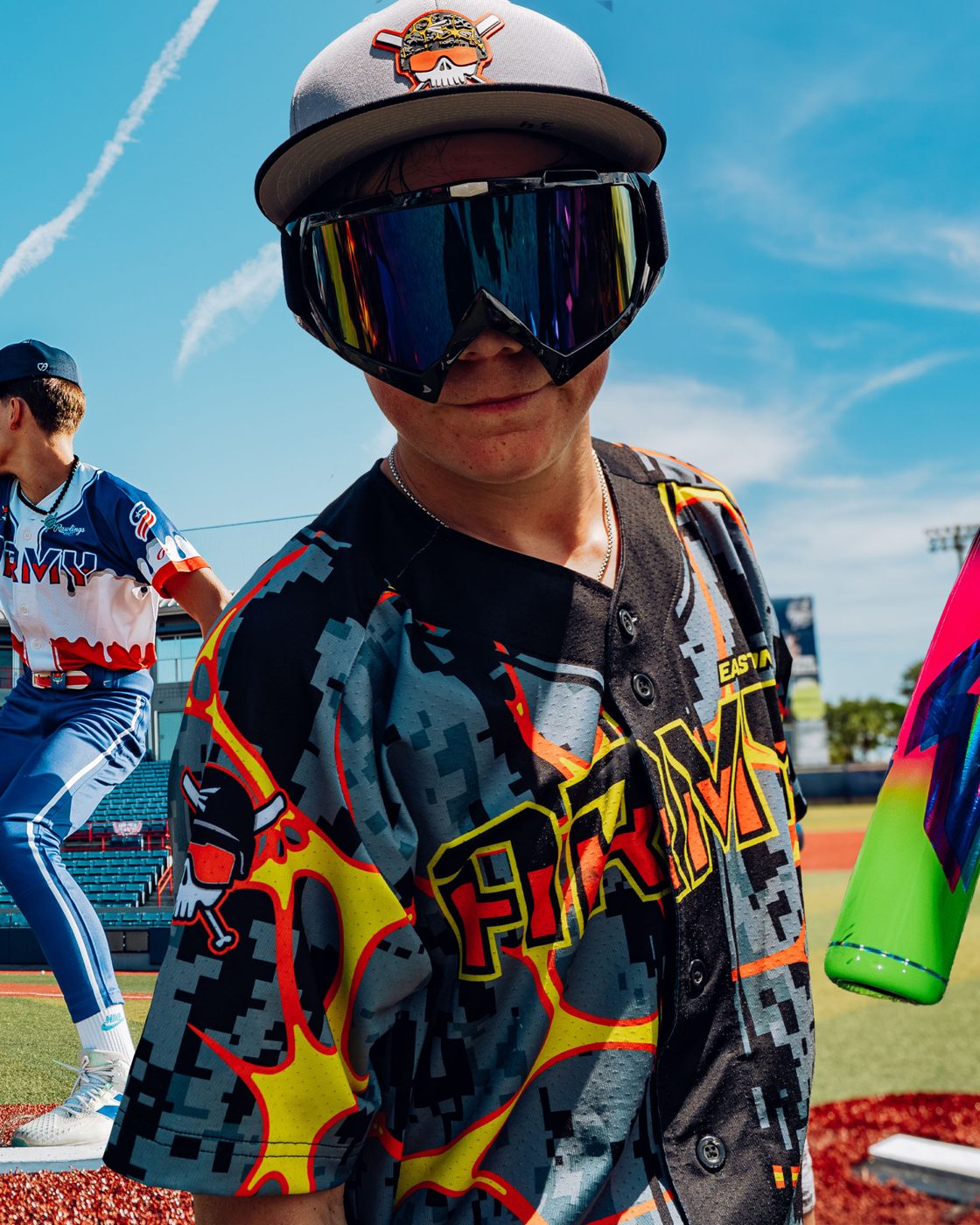 A baseball player in goggles, original